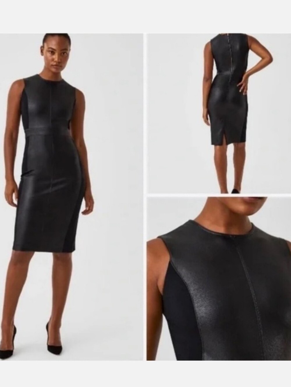 SPANX NWT Leather Like Mixed Media Combo Bodycon Pencil Dress Size M - Picture 8 of 8